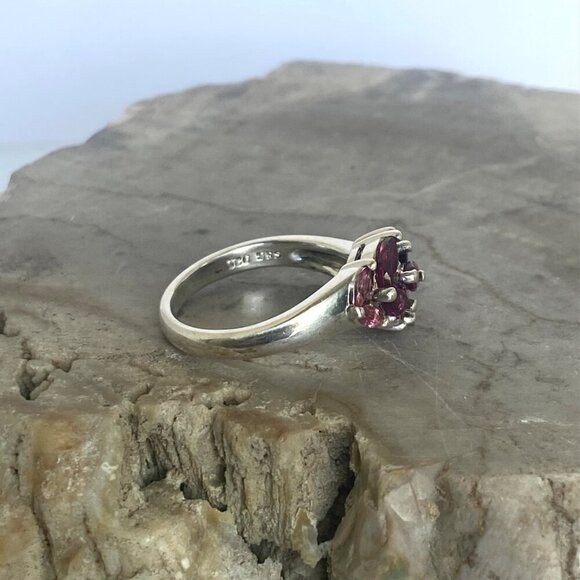 Sterling Silver 925 S&G Prong Set Garnet Marquise Cluster Cocktail Ring Sz 7.75 - Picture 3 of 16
